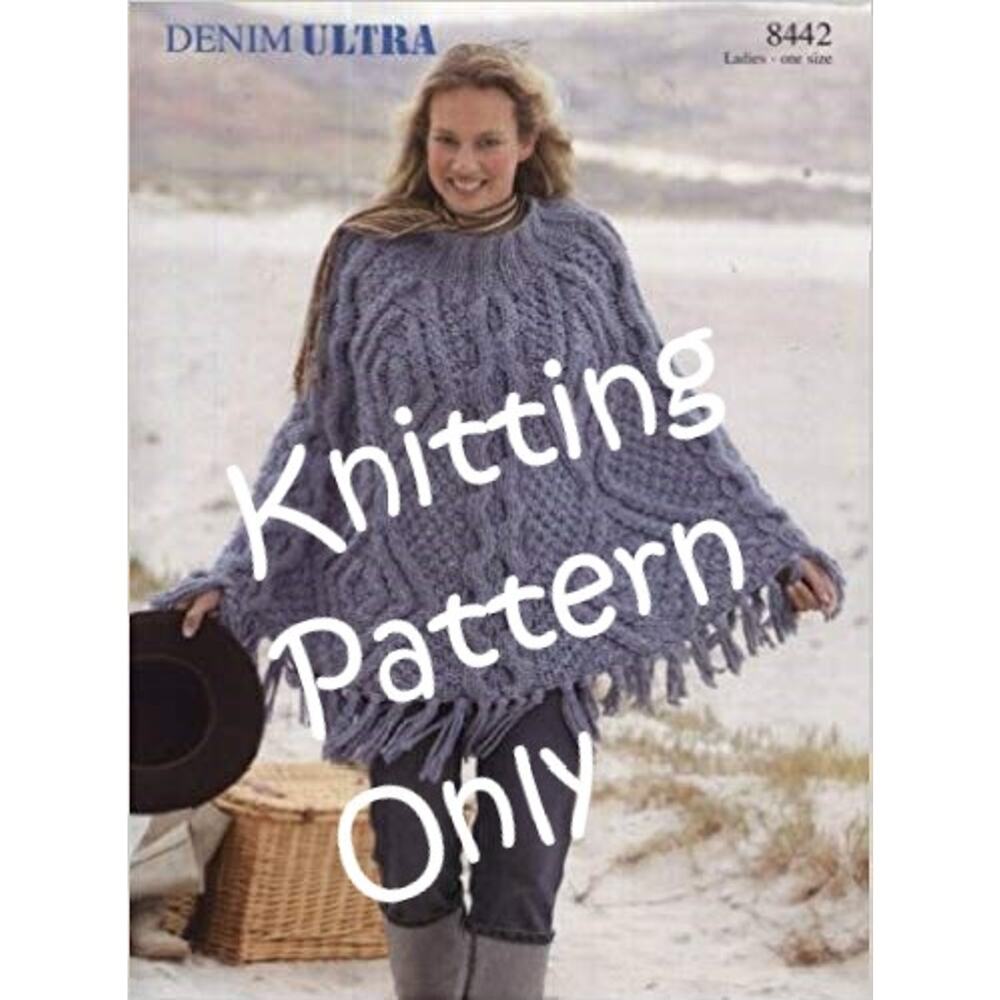 New Sirdar 8442 Denim Ultra Ladies Cabled Fringed Poncho Knitting Pattern - Picture 1 of 2